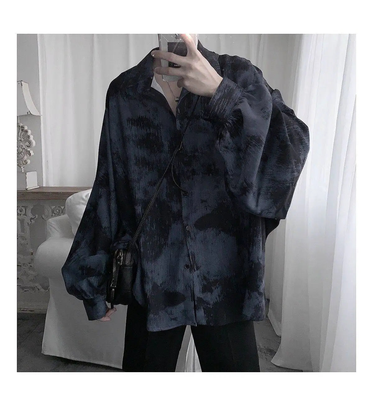 Tie dye loose shirt men long sleeved early autumn Korean version student ins men shirt dark abstinence