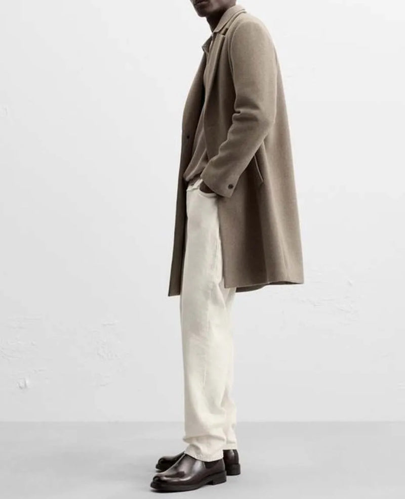 European and American men's medium and long 40% wool woolen gray suit collar woolen coat men