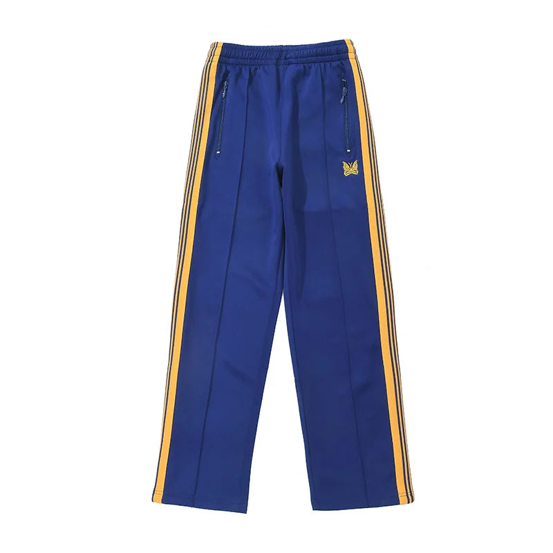 blue pattern embroidery casual motion pants men woman fashion street side edge weaving straight cylinder trousers urban fashion pants