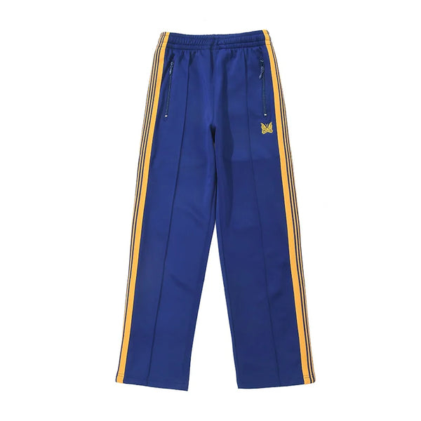 blue pattern embroidery casual motion pants men woman fashion street side edge weaving straight cylinder trousers urban fashion pants