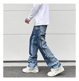 patchwork design denim flare jeans pants men casual zipper straight biker trousers jeans fashion streetwear hip hop jean joggers unique joggers style 2609