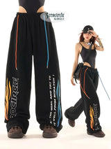 high street hiphop black wide leg waist pants women spring american loose straight casual y2k pants streetwear women sweatpants casual joggers