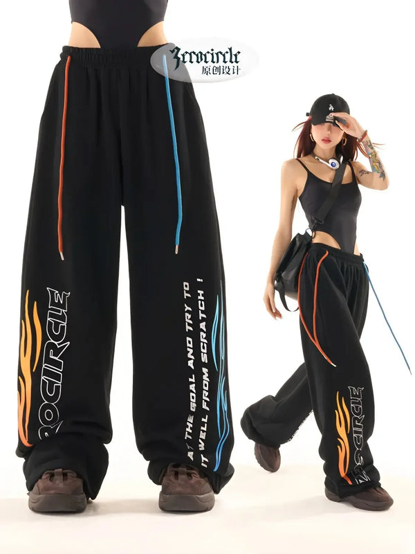 high street hiphop black wide leg waist pants women spring american loose straight casual y2k pants streetwear women sweatpants casual joggers
