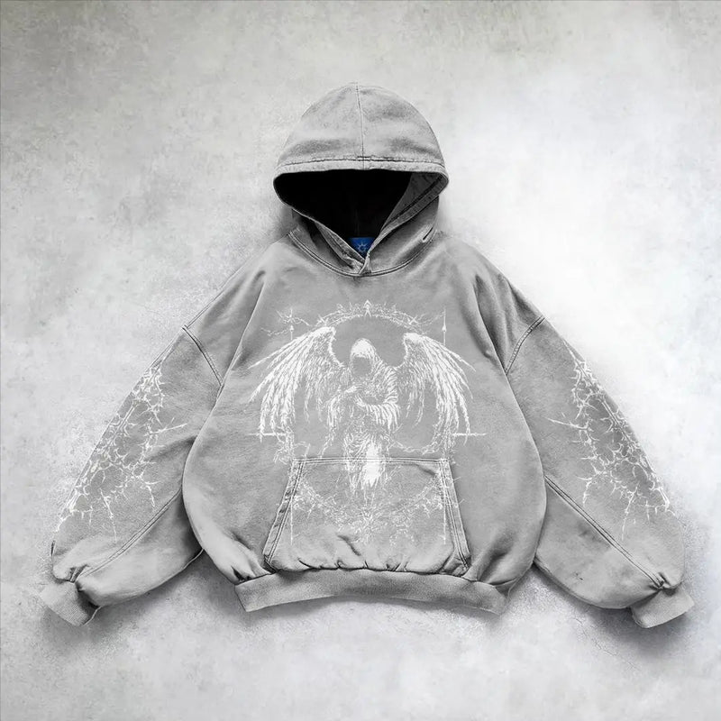 Harajuku Cotton Thick Material Gothic Angel Hoodie Women Super Large H