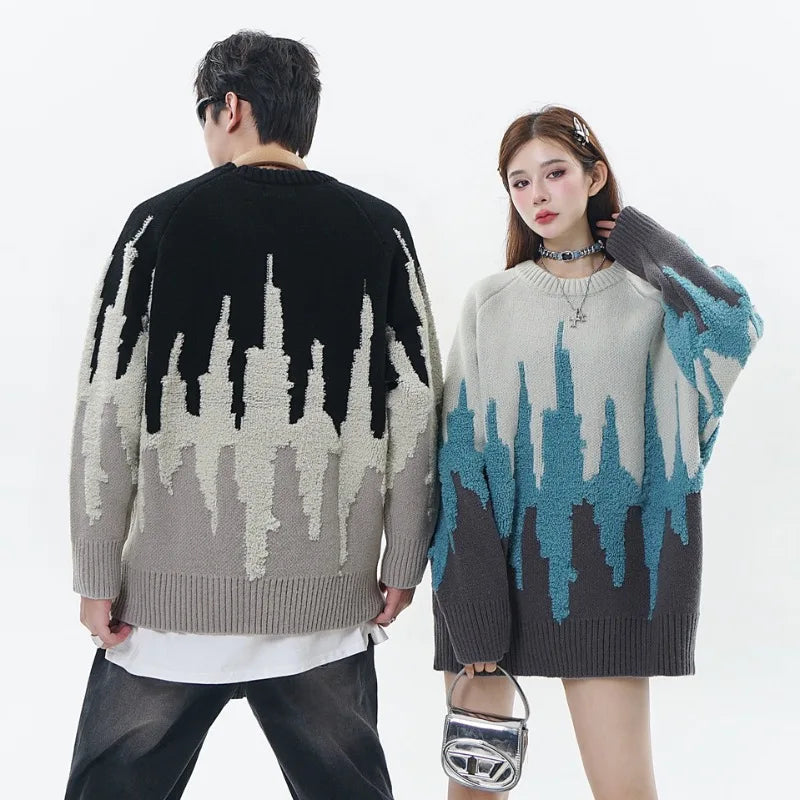 fashion pattern knitted sweater mens casual drop shoulder pollover unisex harajuku y2k streetwear loose knit sweaters jumpers - Y2K grunge street style, 2025 streetwear drop, bold artwork streetwear hoodie