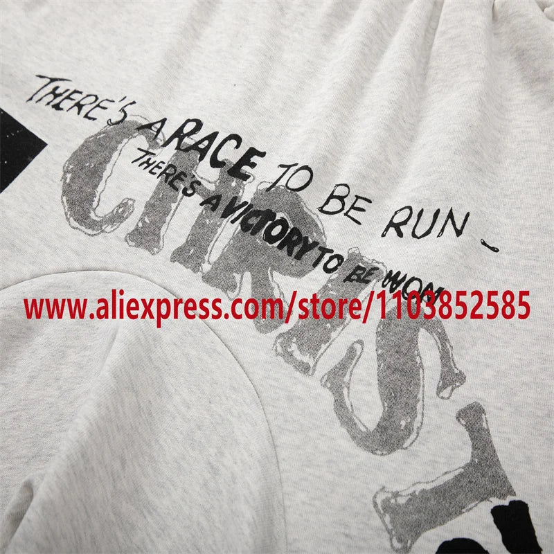 2024 American Heavyweight Vintage Men's Shorts With Letter Print Drawstring Loose Casual High Street High Quality