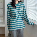 Y2k Vintage print – Design Niche Slit Striped Bottoming Shirt Women Autumn And W