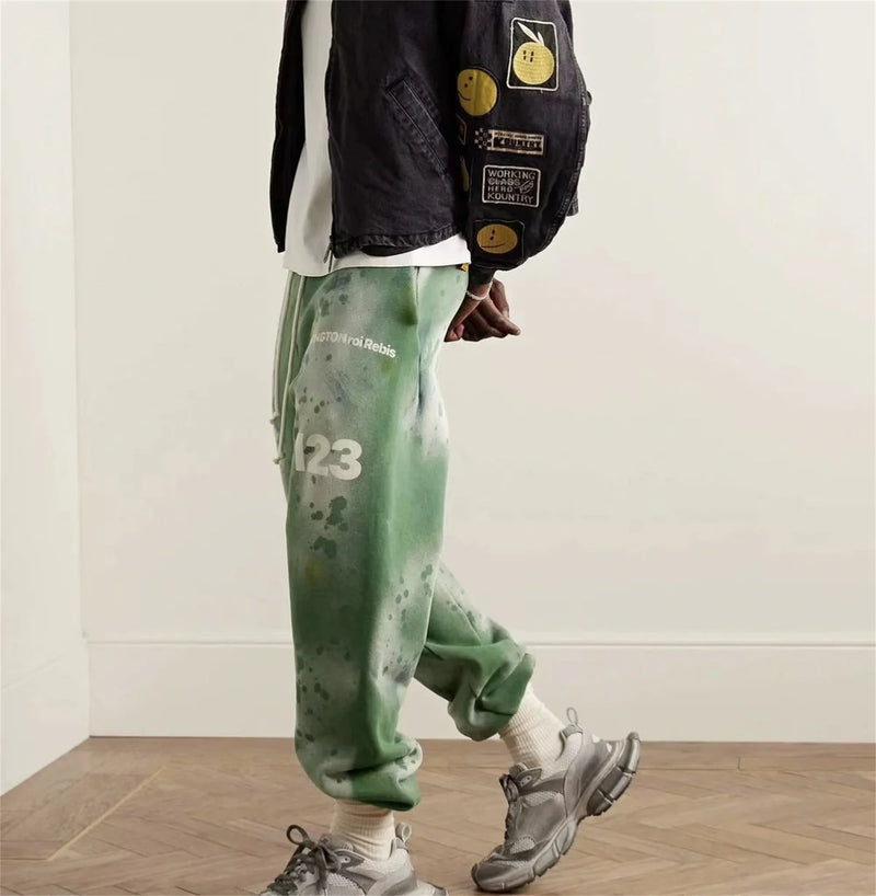 rrr123 brand fashion high street heavyweight best quality cotton washed distressed drawstring casual sport pants relaxed fit trousers