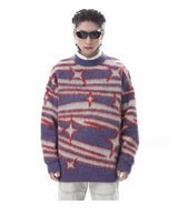 japanese hip hop sweater set men contrast zebra pattern round neck knit top splicing distressed loose jeans 2 pcs harajuku suit unique jeans style 4530
