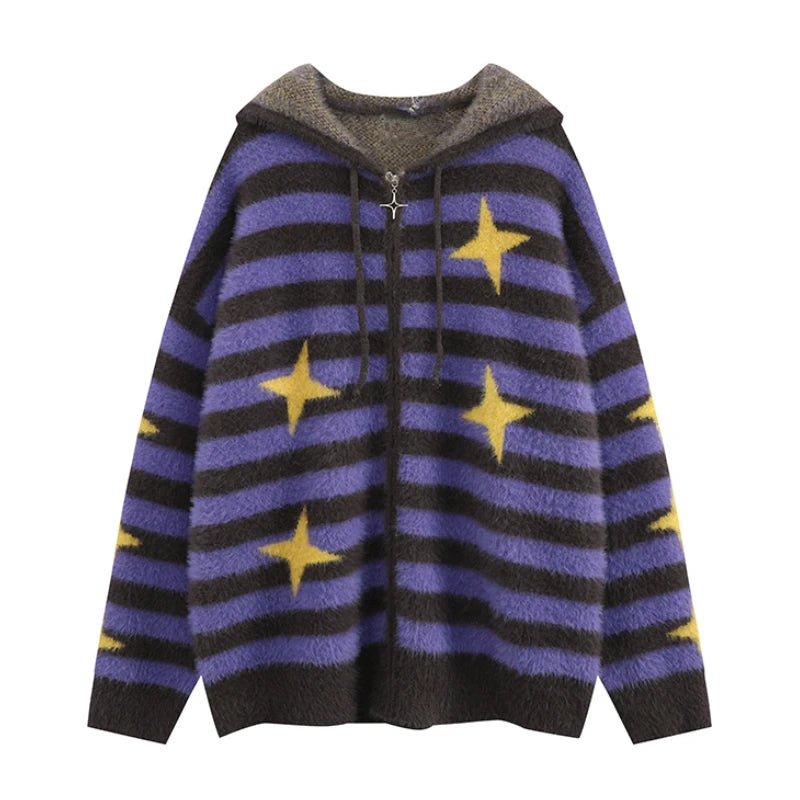 hip hop knitted pullover, bold design pullover, cozy fashion fit, stylish street outfit, modern aesthetic appeal