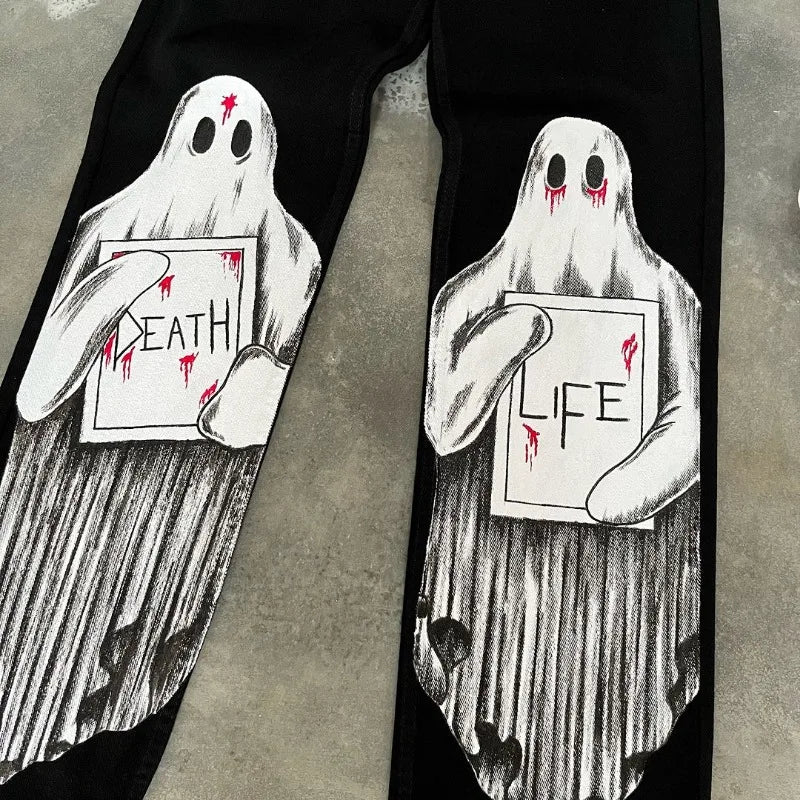 y2k harajuku trendy brand retro dark style oversized jeans men street hip hop fashion high waisted floor length pants women vintage washed jeans