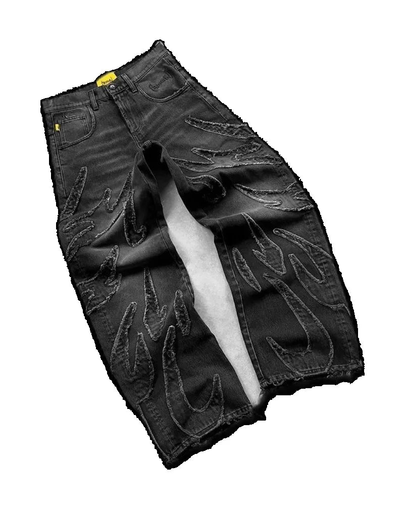 new hot selling ripped raw edge embroidered denim trousers retro harajuku baggy jeans y2k men women hip hop punk casual pants unique jeans style 834