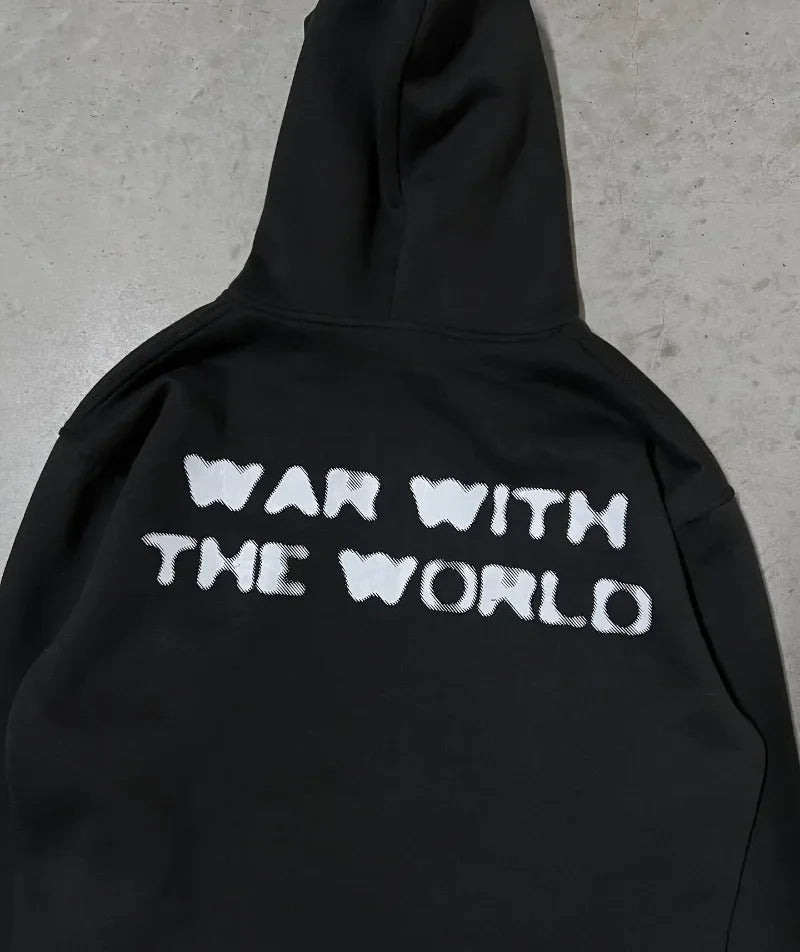 American Trendy Gothic Portrait Letter Print Oversized Hoodie Mens Y2K