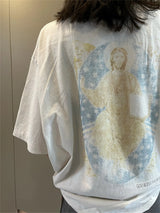 Cyberpunk Aesthetic print tee – Vtg Summer Printed Holy Mother Portrait Short Sleeved T Shir