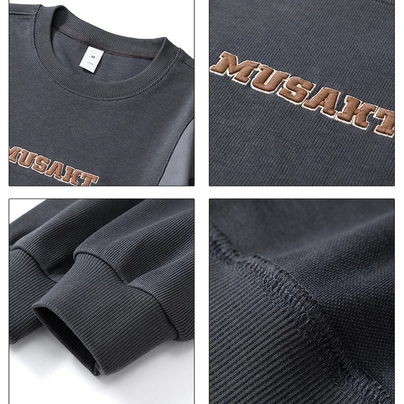 Men Handsome Splice Embroidery Fashion Loose Casual Pullover Sweatshir