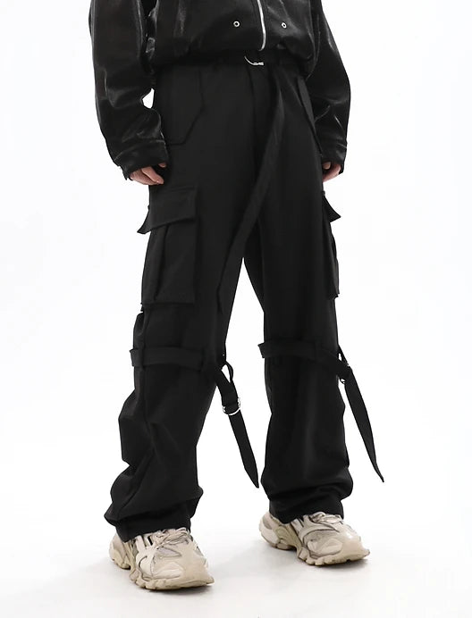 fashion cargo pants adjustable belts waist with side pockets joggers streetwear pant unisex casual loose straight baggy trousers unique joggers style 371