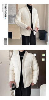 Men's Winter Collarless Woolen Splice Cotton-padded Jacket Men Business Casual Fashion Loose Warm Parkas Coat Thicken Jacket