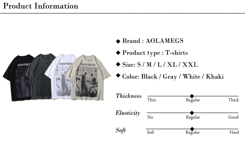 Glitchcore Fashion – Aolamegs Men Gothic Demon Ghost Print Oversized T Shirt Punk – Modern Streetwear for Everyone