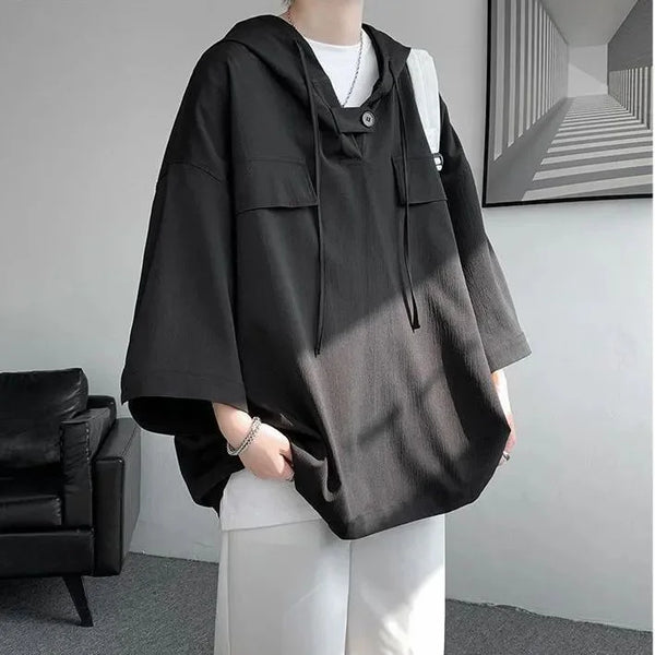 Anime Oversized shirt – Mens Summer Casual Short Sleeve Hooded T Shirt Fashion Overs