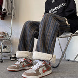 high quality stripe plaid mens trousers baggy straight fashion classic padded autumn winter casual pants male plus size m 8xl unique default style 1191