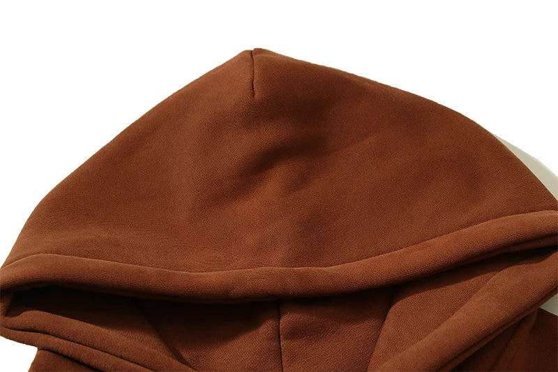 Cactus Jack Letter Brown Fleece Hooded Sweatshirts For Men High Street