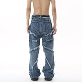 2023 european and american mens jeans new products personality trend hip hop fringed loose wide leg denim trousers vintage washed jeans