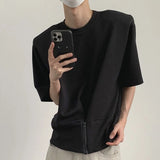 Harajuku Melting smiley – 2024 Mens Retro Shoulder Pad Short Sleeve T Shirt Loose O Ne