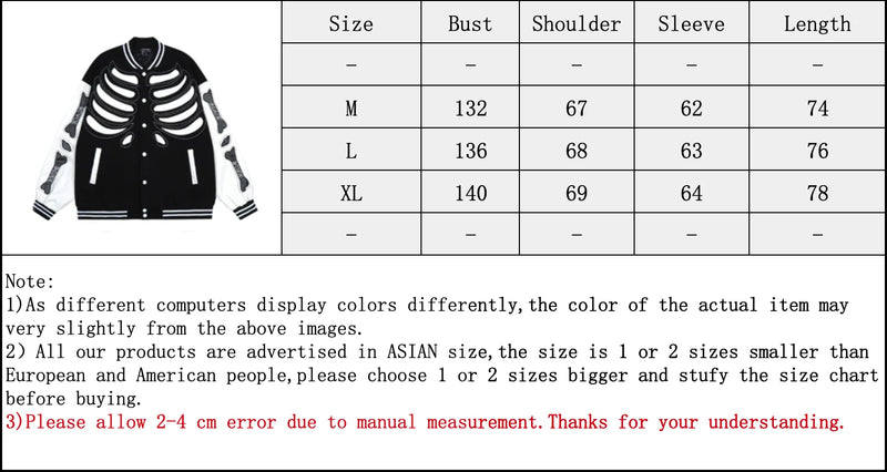 mens streetwear jacket bone skeleton baseball bomber retro coat hip hop harajuku loose oversized unisex nan fashion photo sty - variant style 16003f for streetwear fashion