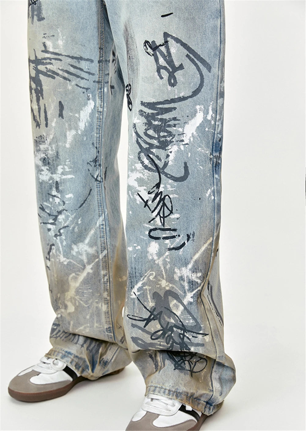 men baggy jeans graffiti printed loose straight denim pants luxury designer jeans male streetwear hip hop jeans trousers y2k unique jeans style 4536