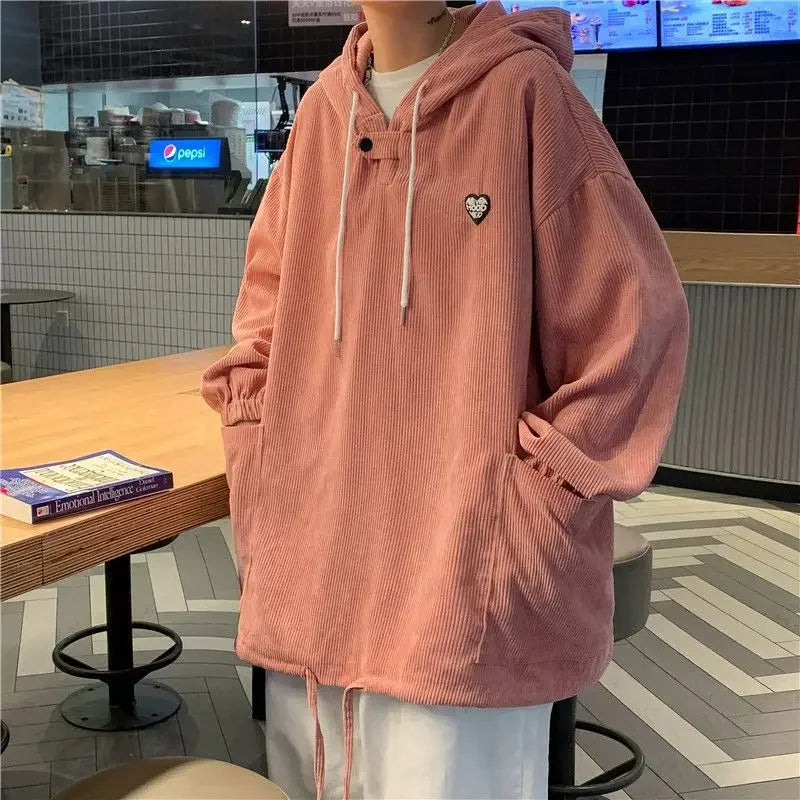 Style High Street Corduroy Hooded Sweatshirt For Men Autumn And Winter