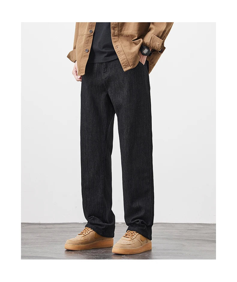 plus size 28 42 micro elastic jeans men classic fashion casual loose straight black denim jeans pant cityboy jeans long trousers unique jeans style 2141