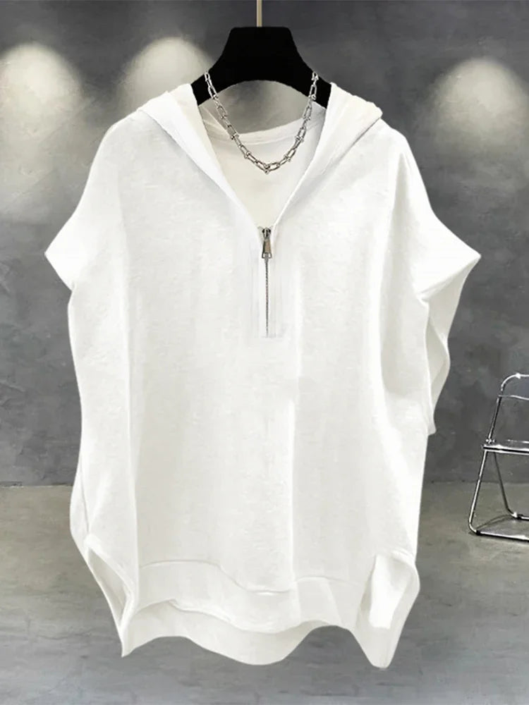 Glitchcore Barcode glitch – Summer Zipper Hooded Sleeveless T Shirt Mens Korean Fashion