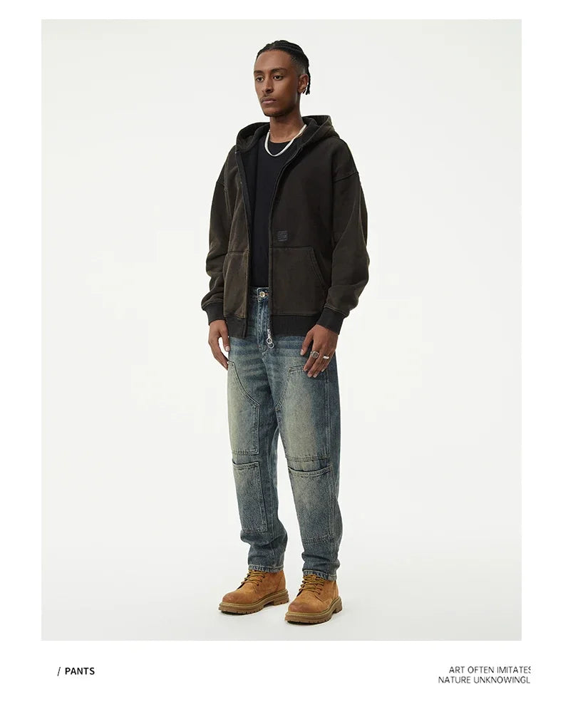 men streetwear fashion loose casual plus size denim harem jeans pant cityboy retro splice pocket cargo jeans trousers 40 38 unique cargo style 3196