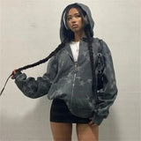 Women Long Sleeved Zip Hoodie Jacket Oversize Streetwear Vintage Fashi
