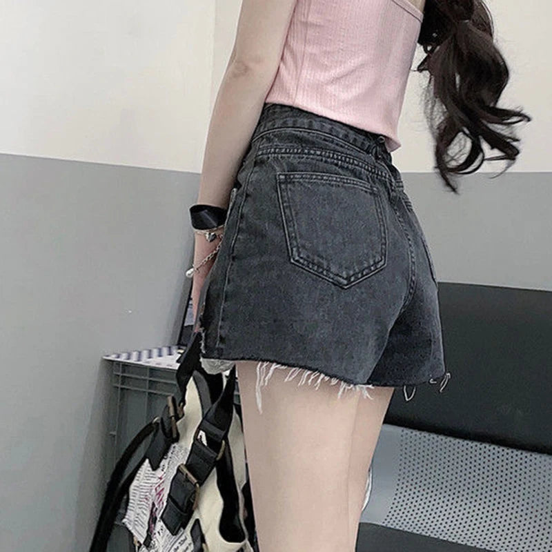high waist women denim shorts summer fashion bow loose shorts korean casual female streetwear all match ripped pants unique jeans style 1307