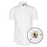 New 2022 luxury Men Classic Embroidered star bee Fashion Cotton Casual Shirts Shirt high quality Pocket Short sleeves #A40