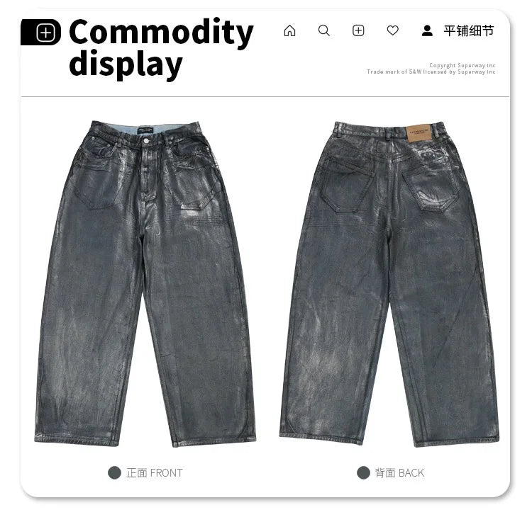 Autumn/winter 2024 loose wash jeans with silver coating