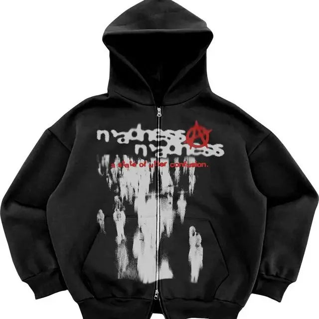 Gothic Retro High Street Hoodies Y2K Zip Up Hoodie Men And Women Cloth