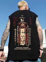 Glitchcore Melting smiley – Summer Chinese Character Print Tank Top Mens Hip Hop Fashion