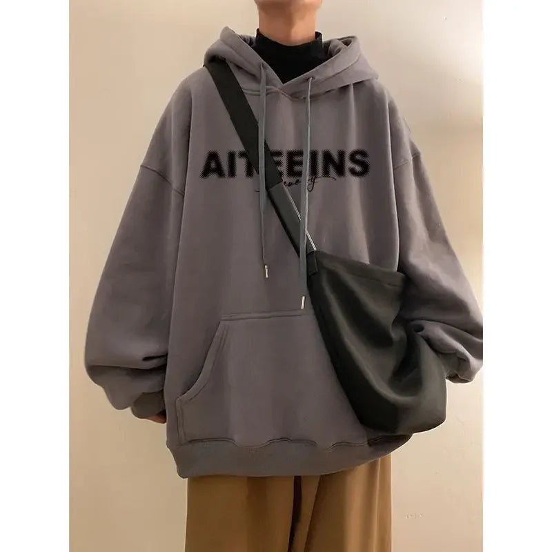 Burgundy Hooded Sweatshirt For Men 2024 Autumn And Winter New Tops Hea