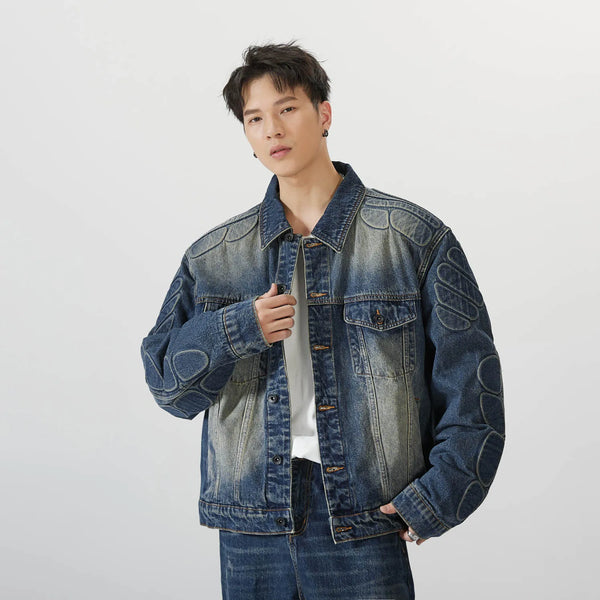 streetwear jacket featuring 2024 spring autumn new oversized armor padded jean coat for men turtle shell ripped denim jacket for men super size clothes design – premium quality jacket for men