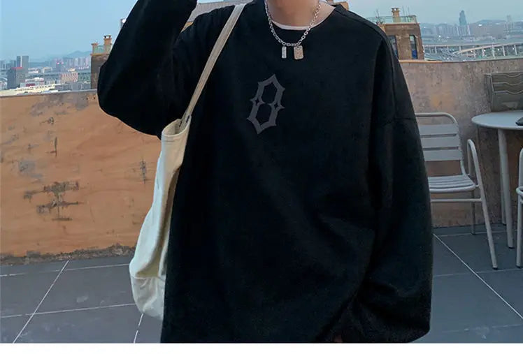 Suede Personalized Street Sweatshirt Men's American Loose Y2K Spring and Autumn Pullover