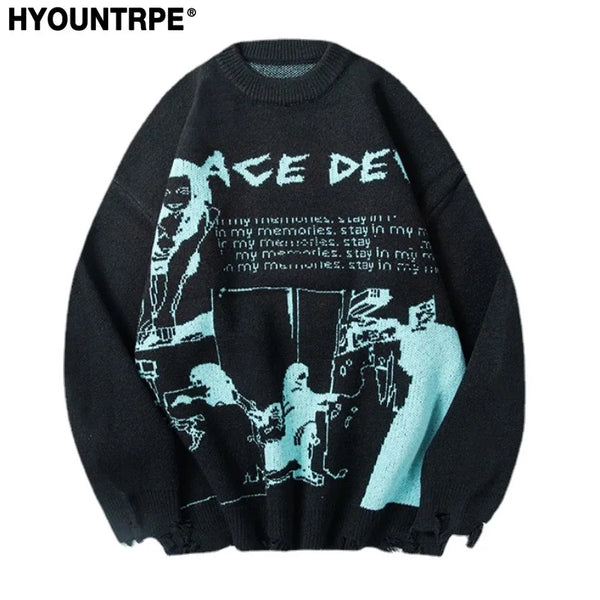 fashion harajuku knitted loose sweater mens hip hop ripped bottom pullovers streetwear unisex casual sweaters jumpers knitwear - soft fleece-lined outerwear, graphic printed hoodie for men and women, gothic aesthetic hoodie for winter