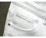 new white jeans shorts men fashion ripped knee length pants simple casual slim hole denim shorts male streetwear unique jeans style 1190