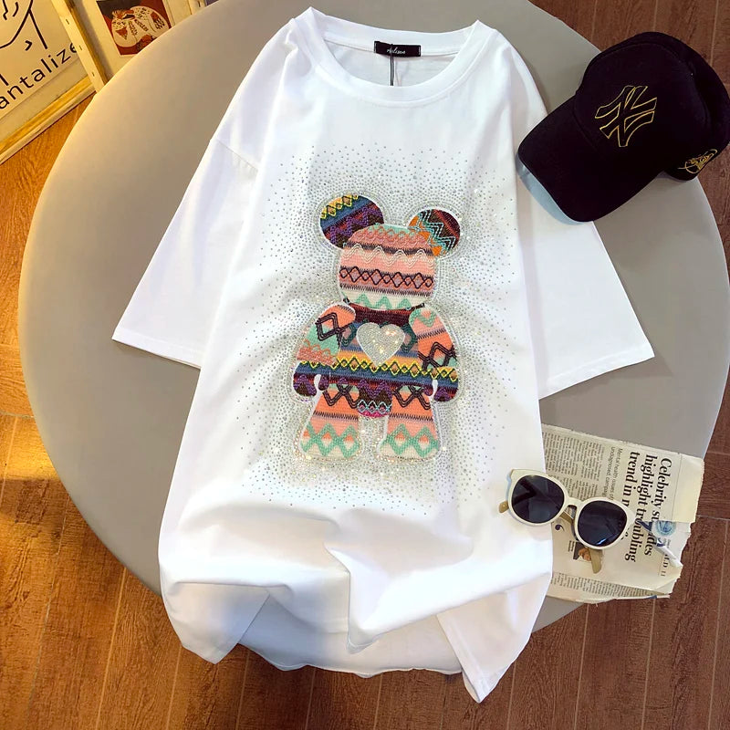 Vaporwave Streetwear – Chic Diamonds Bear Embroidery Cute T Shirts 5Xl Oversized Lo – Modern Streetwear for Everyone
