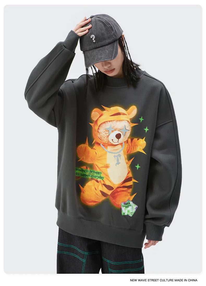 Gothic Oversized Tee – Rainbowtouches 2022 Mens Long Sleeve Vintage Reflection Bear – Edgy Streetwear for All Genders