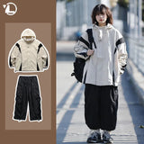 outdoor sports coat set new unisex couple 2 piece set casual hooded windbreaker big pocket wide leg workwear pants suits unique default style 4478