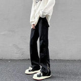 2023 autumn new light luxury fashion retro jeans men zipper straight loose jeans all match boutique clothing simple style unique jeans style 3709