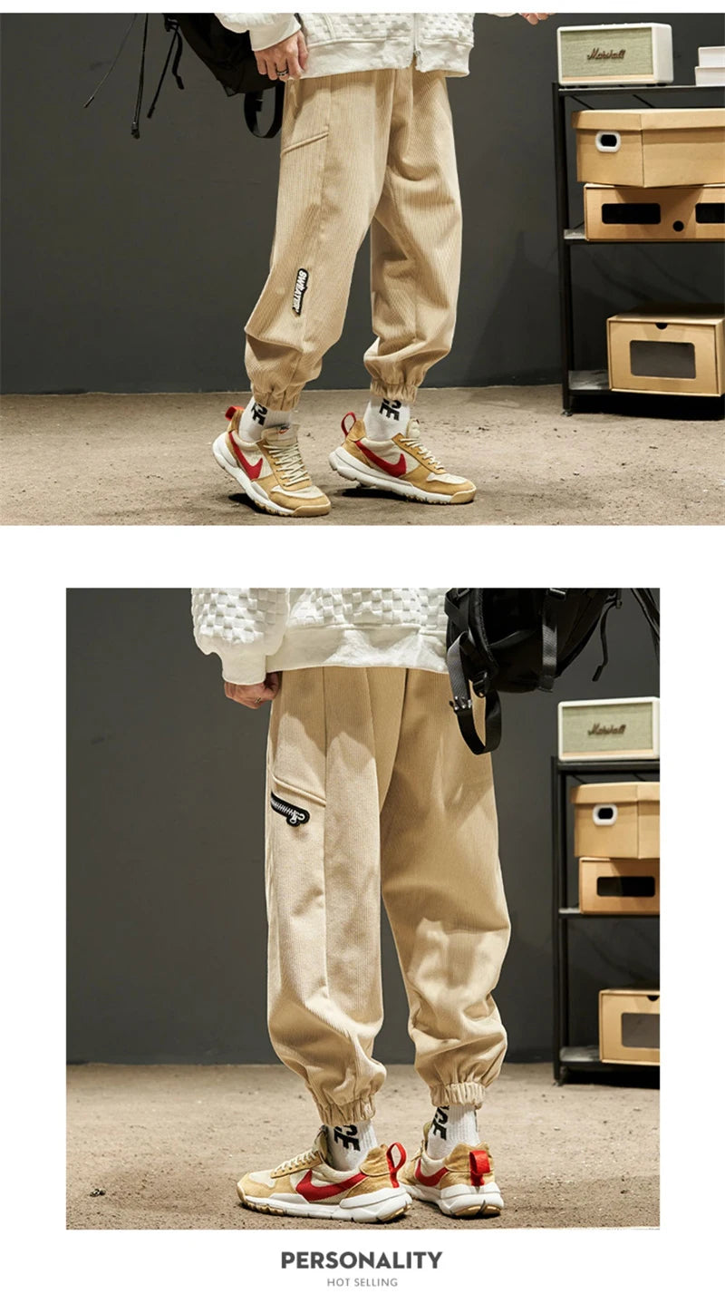 autumn spring men corduroy pants casual jogging sweatpants hip hop fashion streetwear joggers trousers y2k baggy pantalones unique joggers style 3610
