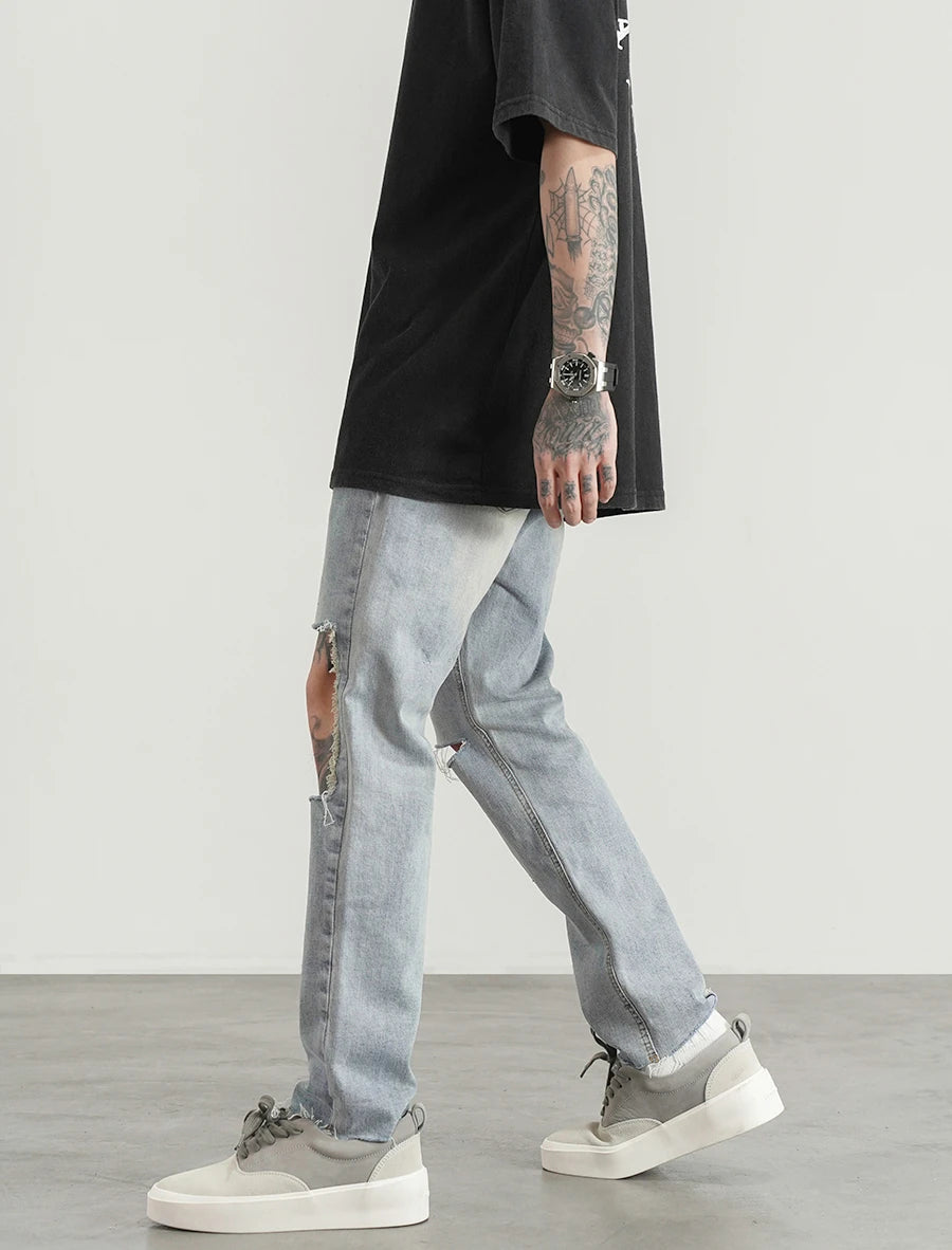 destroied big holes ripped denim jeans mens distressed biker jeans fashion high street slim straight pants streetwear joggers unique joggers style 1371